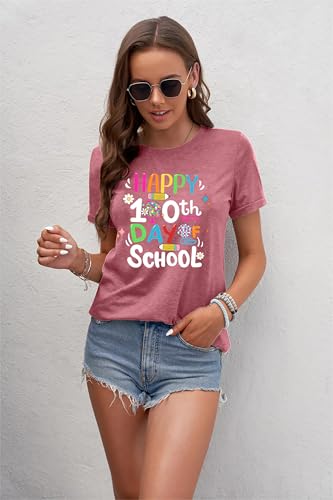 YI XIANG RAN 100 Days of School Shirt Women: Happy 100th Day of School Tshirt Short Sleeve Teacher T-Shirt Graphic Tees(Pink, XX-Large) — view 5