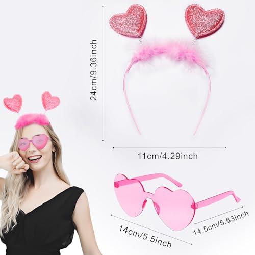 Gintison Pink Heart Headband and Pink Heart Sunglasses Set,Valentine’s Day Galentine’s Day Halloween