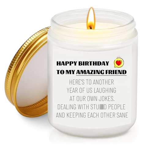 Birthday Gifts for Women, Happy Birthday Candle Gift for Friend, Friendship Gifts for Women, Funny Best Friend Birthday Gift, Lavender Soy Wax Candle for Bestie BFF Sister Coworker, 7 oz