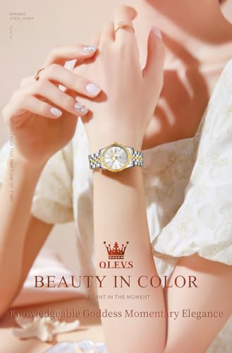 Image of OLEVS Womens Watches Diamond Luxury Dress Gold Wrist Watch Stainless Steel Waterproof Luminous Date