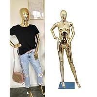Gold Mannequin Full Body Female, Stylish Posture Display Mannequin Torso with Metal Stand, Detachable Curvy Dress Form Mannequin Model