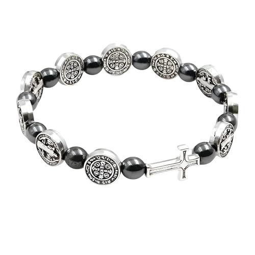 925 Sterling Silver San Benito Bracelet For Women And Men - Catholic Saint Benedict Cross Crystal Bracelet, St Benedict Bracelets Black Glass Beads Rosary Christian Religious Jewelry Best Gifts (3 - San Benito Bracelet)
