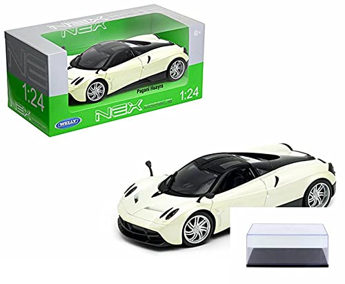 Diecast Car W/Display Case - 2017 Pagani Huayra, Pearl White With Black - Welly 24088W-Pw - 1/24 Scale Diecast Model Toy Car #TOP25