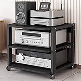 IMUNKT Medienständer HiFi Regal Audio Rack Beweglicher Schwarz Medienschrank 3/4/5/6 Ebenen Spielekonsolen Aufbewahrungsschrank Für Plattenspieler & Stereoanlagen(3-Tier(48.5cm high))