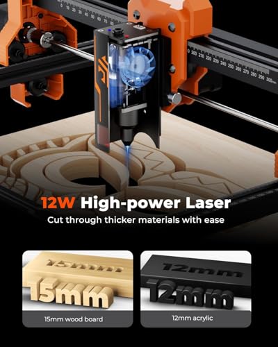 Image of ACMER Laser Engraver, S2 Laser Cutter Machine 12,000mW, 72W Output, 0.01mm Precision, 300x300mm Area, 10000mm /min Speed, for Wood, Metal, Leather, Acrylic, DIY & Education