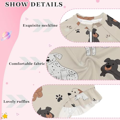 Long Sleeve Girls One Piece Swimsuits Dogs and Paw Beige Kids One Piece Swimsuit 3T4