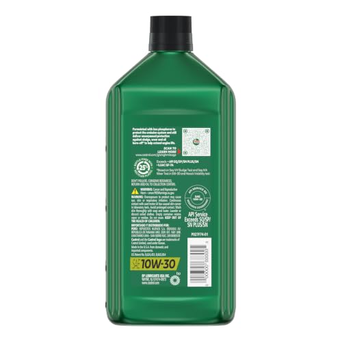 Image of Castrol GTX High Mileage 10W-30 Synthetic Motor Oil, 1 Quart, Pack of 6