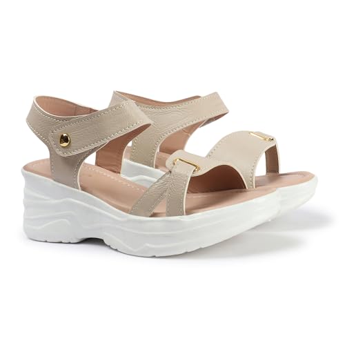 Vendoz Women Casual Cream Wedges Sandal - Image 5