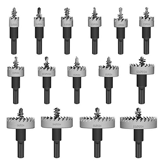 HSS Hole Saw Kits for Metal, Rocaris 15 pcs High-Speed Steel Hole Saw Cutting Kit Drill Bits Opener Cutter Tool for Stainless Steel,Copper, Iron 15~53mm