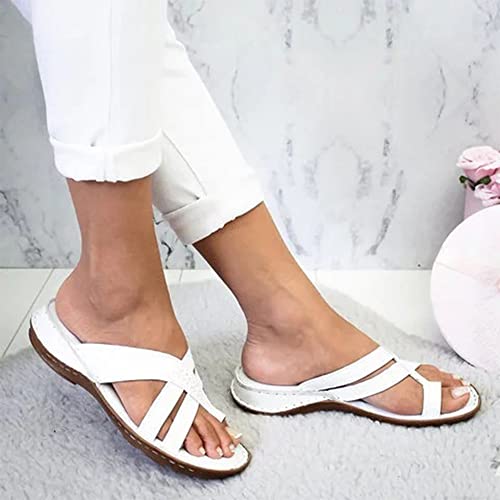 Mujeres Zapatos Ortopédicos Juanete Corrector Sandalias Cómodos Plataformas Cuero de PU Zapatillas Ortopédico Casuales Antideslizante Respirable Zapatos ortopédicos Viaje Verano Playa,Blanco,38