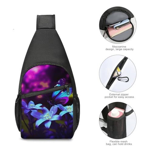 Bolso bandolera pequeño para día con flores moradas y mariposas miniatura 4