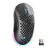 TMKB Wireless Gaming Mouse, 24000DPI Optical Sensor, 180Hrs Battery, Lightweight, 6 Programmable Buttons, RGB Strip, 2.4G/BT5.2/USB-C Wired for PC/Mac/Laptop - Matte Black