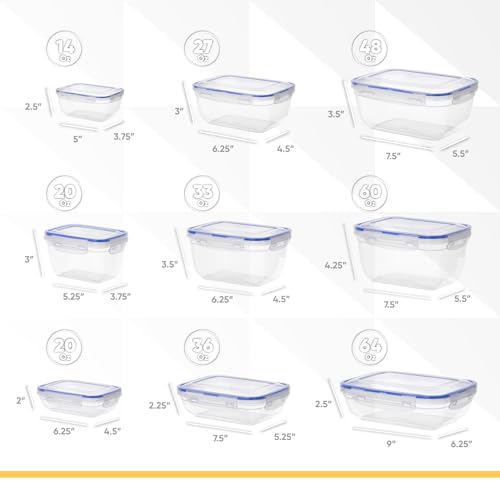 Image of Superio Plastic Food Storage Container Set, BPA Free, Sealed Containers with Airtight Lids for Pnatry, Cupboard, and Fridge- Microwave and Dishwasher Safe (10) (9 Pack)