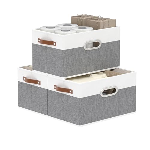 Yawinhe Lot de 3 Boite Rangement Tissu, Sans Couvercle, Pliables, pour Étagères, Armoires, Vêtements, Gris/Blanc, 33x23x20cm, SNK030WGXS