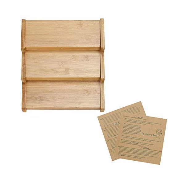 Lustiger Chef Bambus Holz Gewürzregal Ausziehbar Leer, Gewürz Organizer Aufbewahrung, Gewürzständer für Arbeitsfläche, Tisch, Küche, Verstellbares 3 Etagen Stufen Kräuterregal für Schrank Ordnung – Bild 4