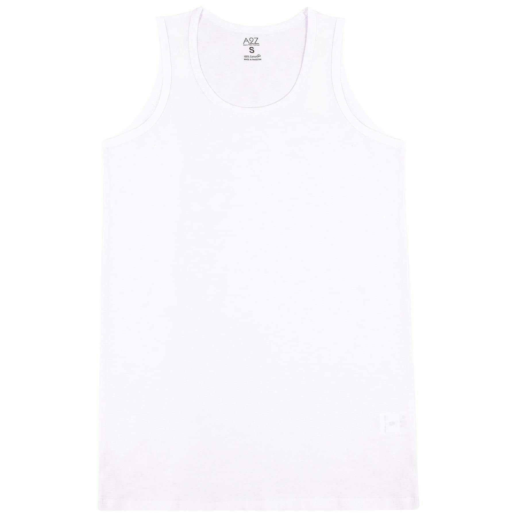 A2z Men's White Underwear Vest Soft 100% Combed Cotton Sleeveless - Vest 005 ._Xl