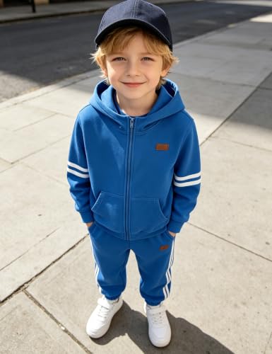 Image of Toddler Boy Clothes Long Sleeve Colorblock Hoodie Sweatsuits Tops and Pants 2Pcs Winter Outfits Boys Fall Clothes