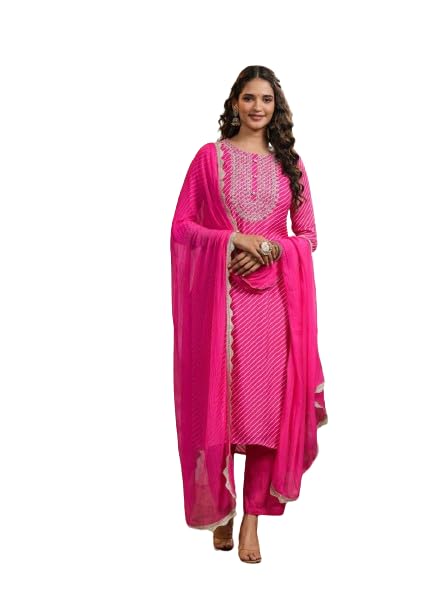 Kurti With Pant Dupatta Lehariya Suit Pure Rayon Fabric Straight kurti Sawan Special-picture-47