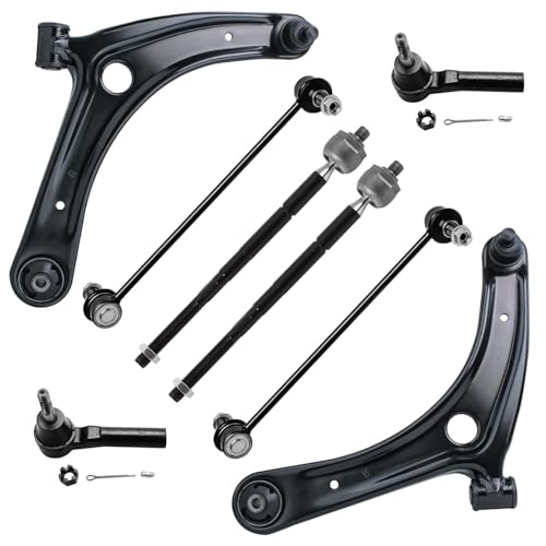Image of Detroit Axle - Front End 8pc Suspension Kit for 07-17 Dodge Caliber Jeep Compass Patriot 2007 2008 2009 2010 2011 2012 2013 2014 2015 2016 2017, 2 Lower Control Arms 2 Sway Bars 4 Tie Rods Replacement