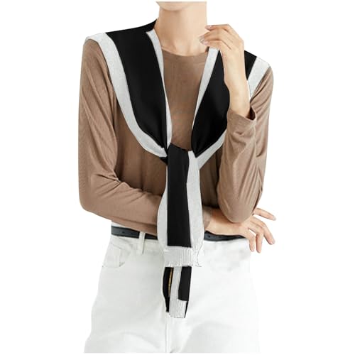 Women Sweater Shawl Wraps Y2K Knitted Tie Up Knotted Shoulder Cape Casual Travel Scarf Tops Trendy Streetwear