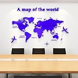 WINDIR 3D World Map Wall Stickers Decor Murals DIY Decal Blue 47x24 inch, Acrylic Office Art Bedroom Living Room TV Wall (Blue: 120x60 cm) Medium