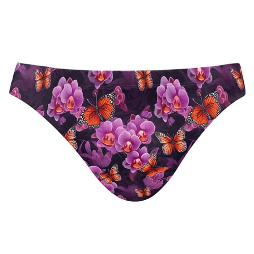 Purple Butterfly Flower Swim Briefs for Men Swimsuit Bikini Swimwear S B0401611
