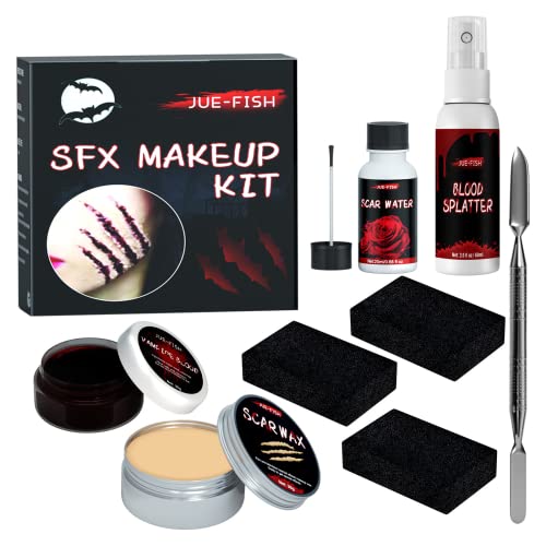 Halloween Special Effects Makeup Set, Six-in-One Scary Makeup Kit, Face Body Painting Fake Wound, Wound Sculpting Scar Wax Painted Dress Up Set, Suitable for Halloween, Cosplay (A)