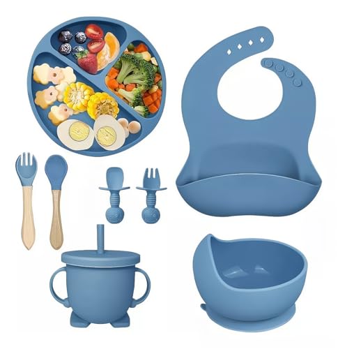 Opiniones de Venta de vajillas los mejores 5. 38 Platos Para Bebés De Silicona Con Tazón Cuchara Tenedor Babe,Juego de Platos y Cubiertos para Bebé de Silicona,Set de 8 Piezas para Bebés, Plato para Bebe con Ventosas,...
