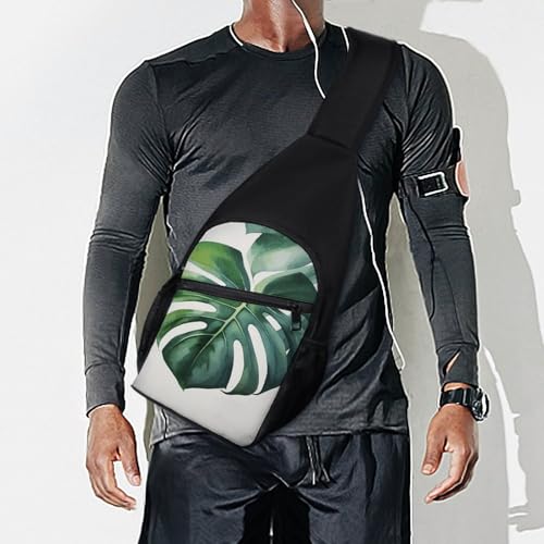 Bolso bandolera con diseño de hoja de monstera blanca miniatura 7
