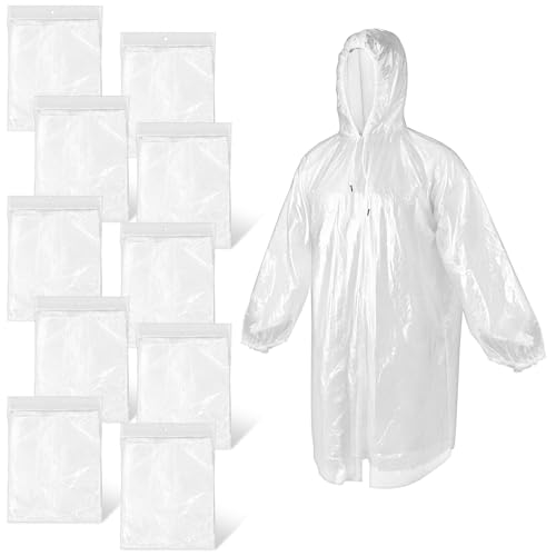 20 Pack Disposable Rain Ponchos for Adults, Men Women Clear Ponchos with Hood, Waterproof PE Raincoats with Drawstring, Emergency Poncho Bulk Unisex for Camping, Hiking, Travel