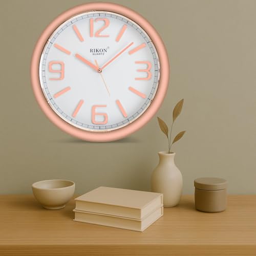 Image of Rikon 2951 DX SW Round Circular Analog Wall Clock - Designer White Copper with Silent Movement, Stylish & Modern for Home & Office (35.56 x 35.56 cm)
