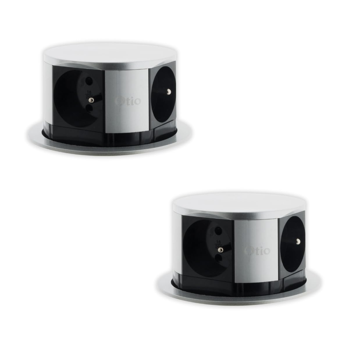 Otio - Lot de 2 Blocs multiprises encastrables compacts 4x2P+T 16A - INOX