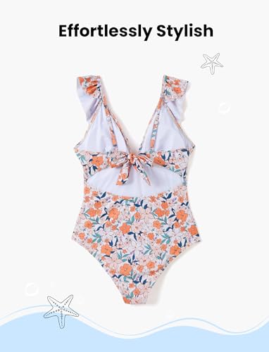 Image of PATPAT Family Matching Swimwear Set: Floral Print Sleeveless Ruffled One Piece Bathing Suits