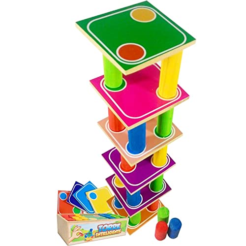 Jogo Torre Inteligente em Madeira - Estojo - Colorido - 80122 - Maninho Artesanatos, 2543