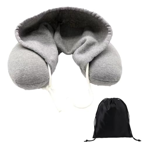 CBMZHF Almohada para el cuello en forma de U con bolsillo integrado en la capucha, soporte cervical de 360 grados, adecuada para avión, viajes, oficina, lavable a máquina (gris)