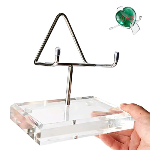CDFZJC Heavy Duty Rock Display Stand for Large Crystals, 18 lb Max Capacity Acrylic Base with Metal Arms and Slip Mat, Rock Collection Display Crystal Holder for Mineral Geode Specimen Easels