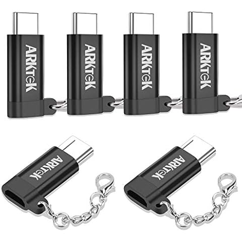 ARKTEK USB-C to Micro USB Adapter, USB Type C (male) to Micro USB (female) with Keychain Sync and Juice Up Adapter for Galaxy S20 S9 and more (Pack of 6) Cover