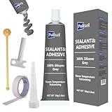 POLIXEL Gray RTV Silicone Sealant Adhesive 100% High Temperature Silicone Caulk Waterproof Stronger Adhesion Shrink & Crack Proof for Automotive Kitchen Bathroom Window Gasket -1.8oz/50g