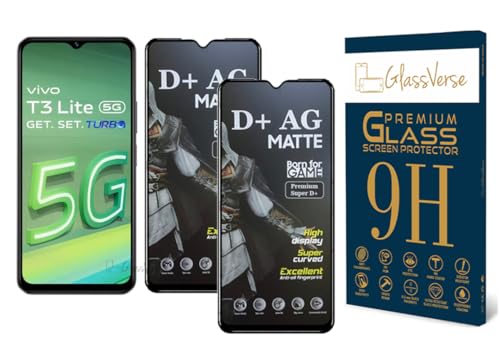 Image of GlassVerse Matte Tempered Glass for Vivo T3 Lite 5G | Anti Glare, Smooth Touch Screen Protector, 9H Hardness, Edge to Edge, Case Friendly, Hassle-less Installation Kit Included. (Pack of 2)