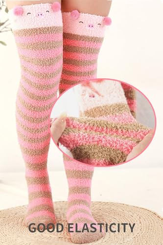 Image of CutiePlusU Womens Thigh High Fuzzy Socks Coral Fleece Over Knee High Sock - 1 Pair