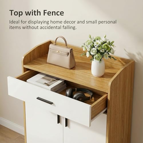 Image of Decor & More 2 Door Shoe Rack Wooden with Shelf and Drawer, Shoes Rack with Door for Home, Shoe Organizer Space Saver, Shoe Cabinet Stores 15-16 Pairs, Footwear Stand,DIY