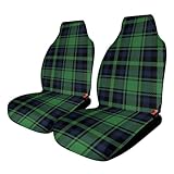 CWECVWE 2 Pack Car Seat Covers for Cars Trucks and SUVs, Durable Car Seat Protector in Cloth, Breathable Washable Bucket Seat Covers, Black Green Scottish Tartan Plaid
