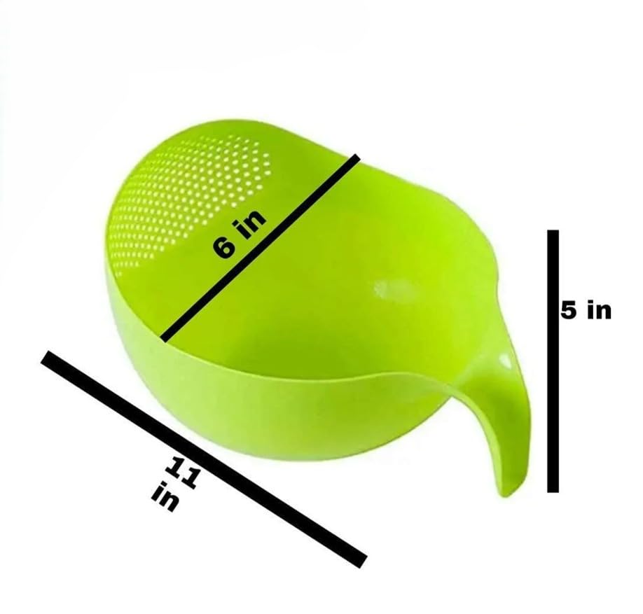Image of Plastic Rice Washing Bowl Strainer Basket with Handle, Green