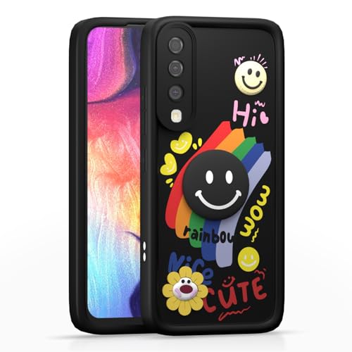 Image of Pikkme Back Cover for Samsung Galaxy A50 / A50s / A30s | Soft Silicone| Cute Rainbow Smile & 3D Cartoon Flower Design | Shockproof Raised Camera Protection Bumper Case (Black)