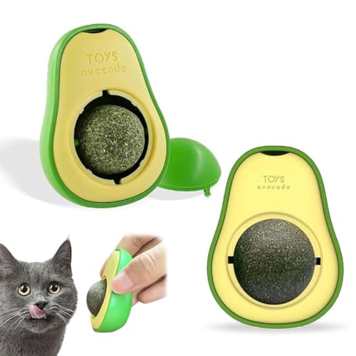 2 PCS Palline di Erba Gatta Commestibili, Avocado Catnip Ball Girevole da Parete, Giocattolo Interattivo per Gatti Giocattolo da Masticare per Gatti per Gatti per Pulire Denti E intestino Sano