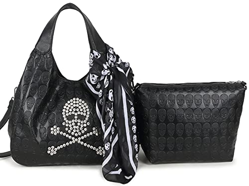 Bolso satchel y cartera negro con remaches miniatura 1