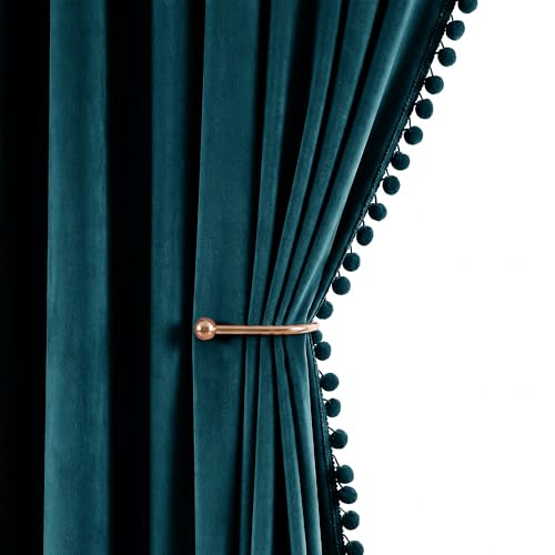 RYB HOME Teal Velvet Blackout Curtains