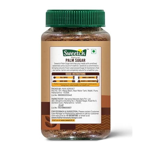 Image of Sweetch Natural Palm Sugar 350 gm Each Jar Natural Healthy Replacement for Sugar, Contain Minerals, Low GI, No Chemical & Free Flow | For Baking & Cooking (Pack of 4)