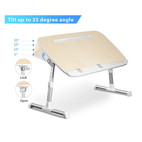 Laptop Bed Tray Table Adjustable Laptop Desk for Bed Large Size , Laptop Stand with Tablet Stand Slot, Foldable Standing Desk for Writing in Sofa and Couch Wood Large Size