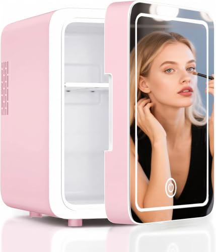 Image of CUTIEWORLD 4L Mini Makeup Fridge with LED Mirror, Blush Rose